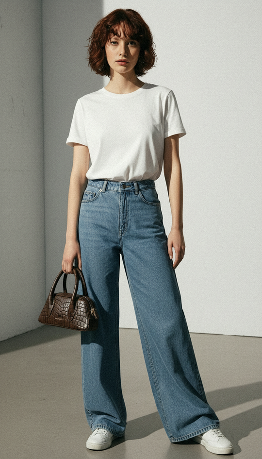 Woman holding Luna | Mini Crossbody Bag | Mokka Brown by Alexandra K. Vegan Handbags, wearing casual jeans and white tee, by AllTRUEist.