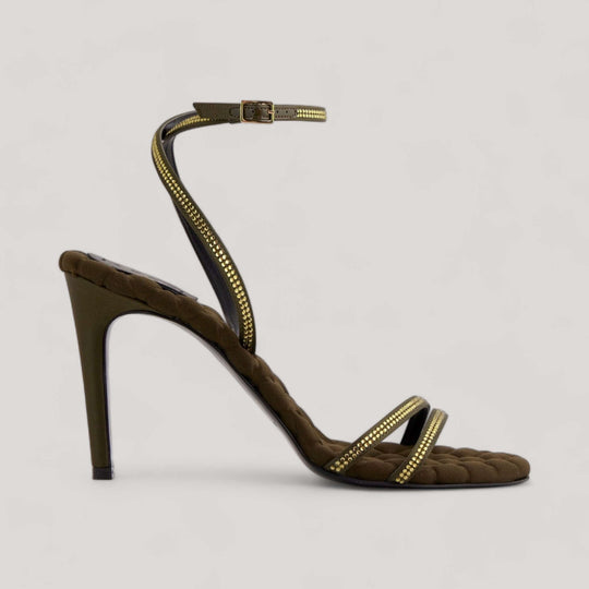 LUCIA | Military Green Crystal - Ankle Strap Sandals