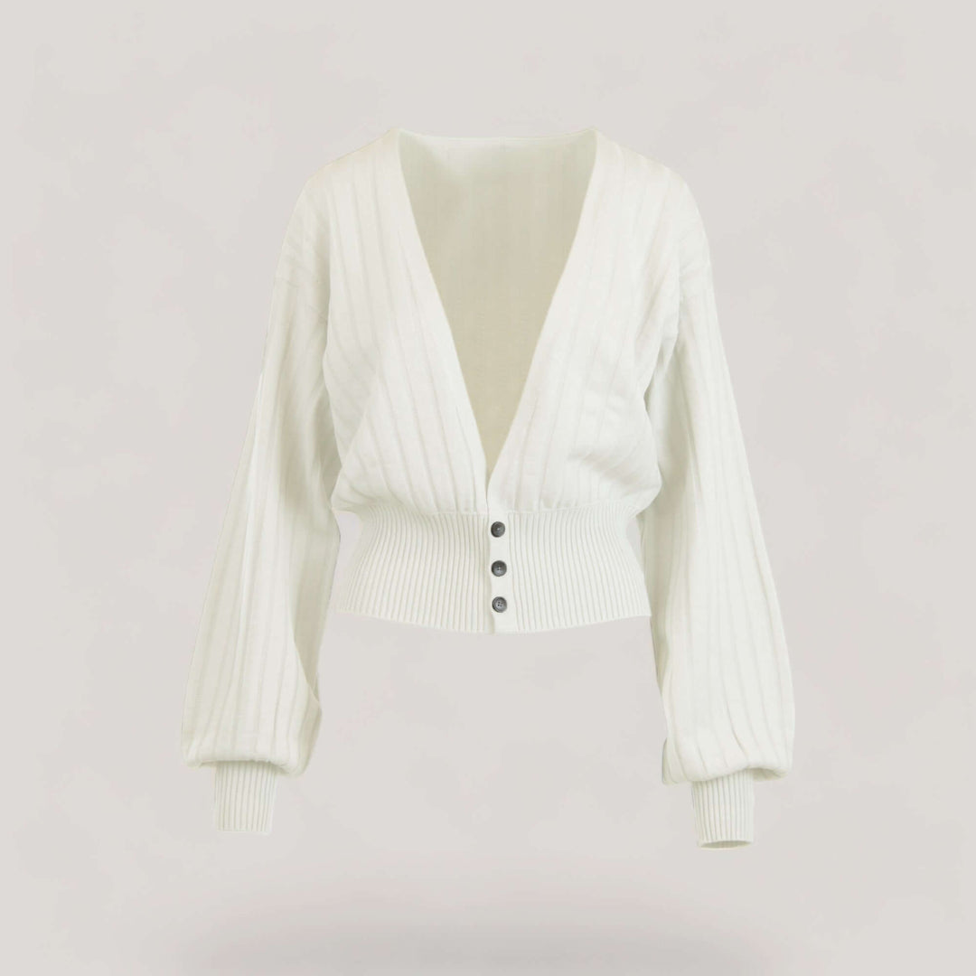 MAISIE | Bishop Sleeve Cardigan | COLOR: IVORY |3D Knitted by ALLTRUEIST