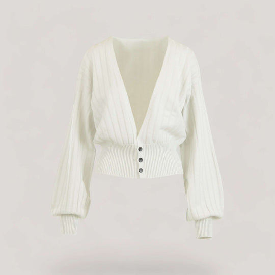 MAISIE | Bishop Sleeve Cardigan | COLOR: IVORY |3D Knitted by ALLTRUEIST