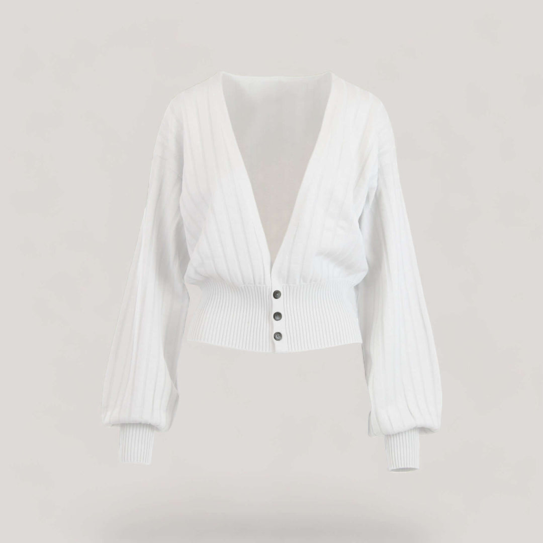 MAISIE | Bishop Sleeve Cardigan | COLOR: WHITE |3D Knitted by ALLTRUEIST