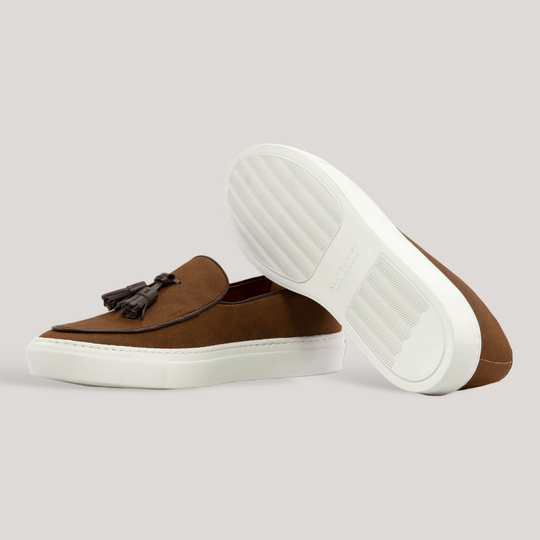 ICARUS | Loafer Sneakers - Tasseled Vegan Suede - Medium Brown | Men's | Men's Shoes | MADE-TO-MEASURE by ALLTRUEIST | allTRUEist