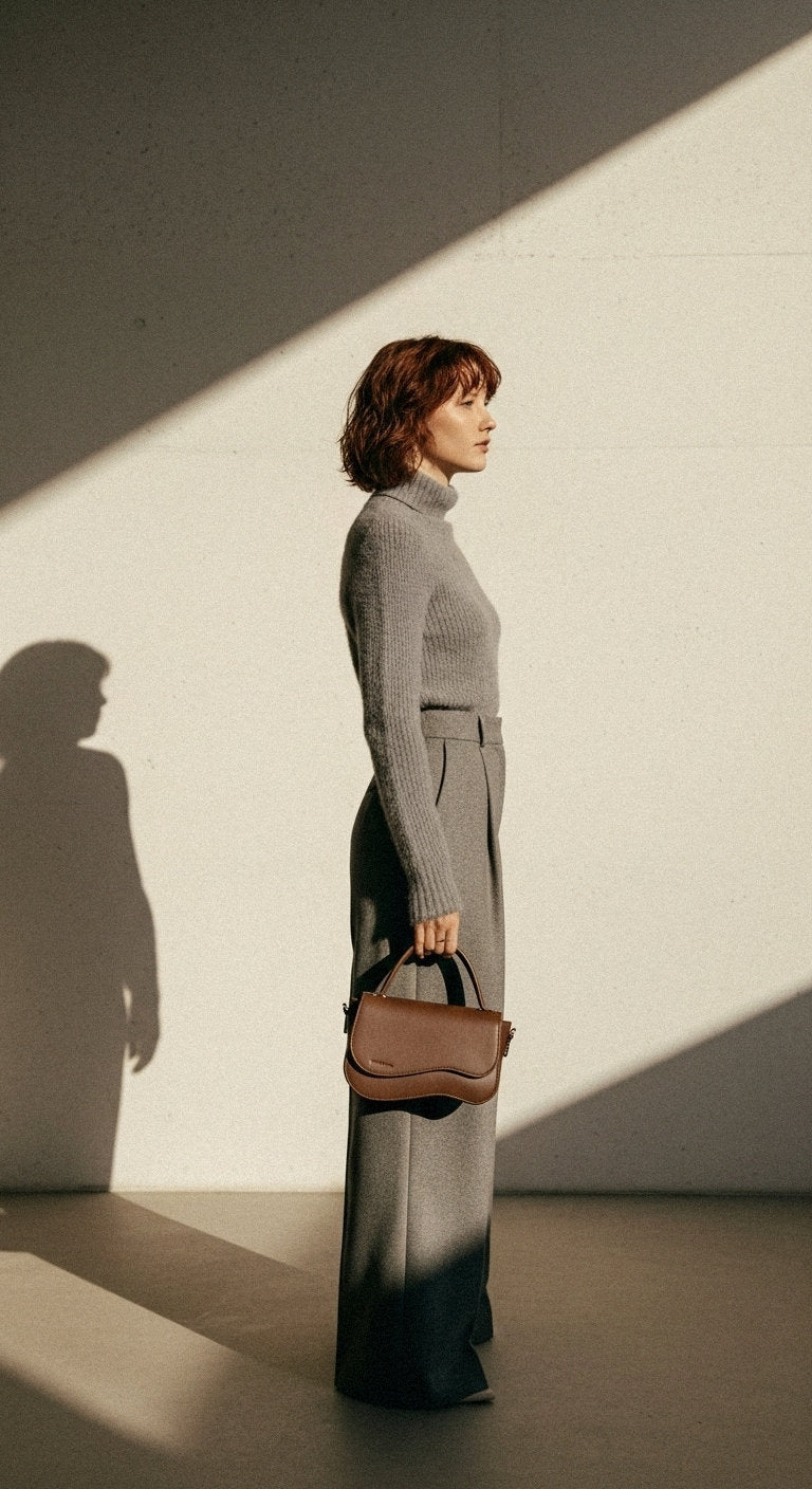 Woman holding Nami | Mini Crossbody Bag | Espresso Brown, made from vegan corn leather by ALEXANDRA K., ALLTRUEIST.