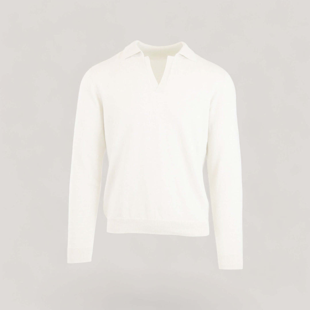 NEIL | Egyptian Cotton Long Sleeve Open Polo | COLOR: BIANCO |3D Knitted by ALLTRUEIST
