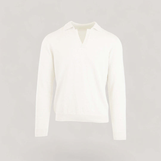 NEIL | Egyptian Cotton Long Sleeve Open Polo | COLOR: BIANCO |3D Knitted by ALLTRUEIST