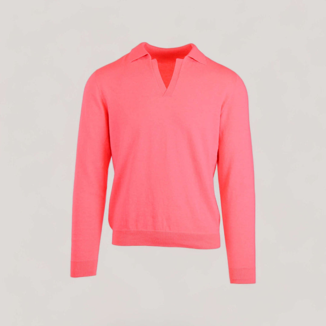 NEIL | Egyptian Cotton Long Sleeve Open Polo | COLOR: CORALLO |3D Knitted by ALLTRUEIST