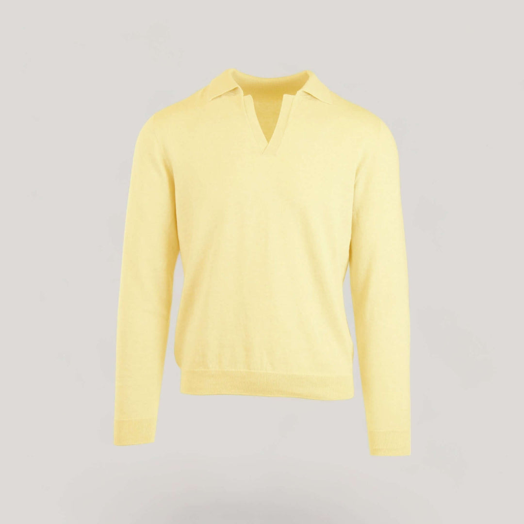 NEIL | Egyptian Cotton Long Sleeve Open Polo | COLOR: CREMA |3D Knitted by ALLTRUEIST