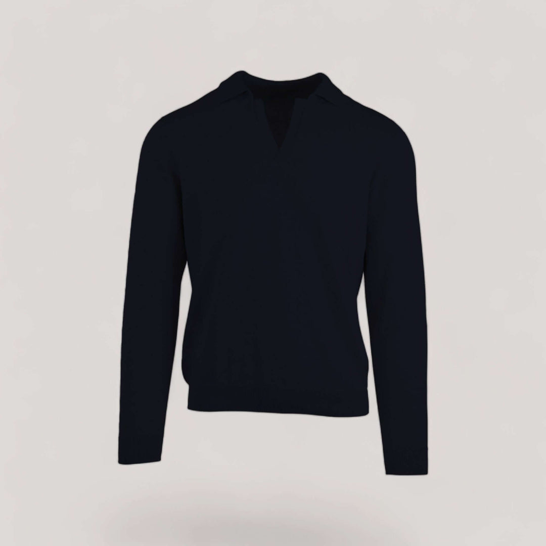 NEIL | Egyptian Cotton Long Sleeve Open Polo | COLOR: MARINE |3D Knitted by ALLTRUEIST