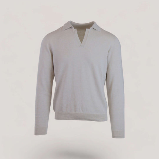 NEIL | Egyptian Cotton Long Sleeve Open Polo | COLOR: MICIO |3D Knitted by ALLTRUEIST