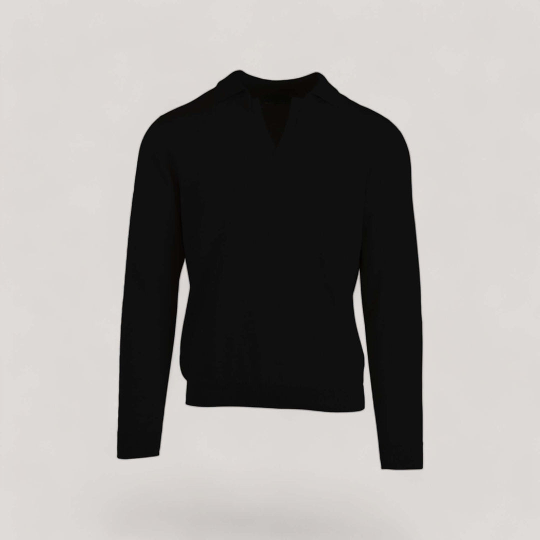 NEIL | Egyptian Cotton Long Sleeve Open Polo | COLOR: NERO |3D Knitted by ALLTRUEIST