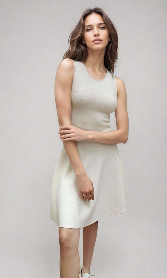 ANNA | Sleeveless Flared Knit Dress | COLOR: IVORY |3D Knitted by ALLTRUEIST