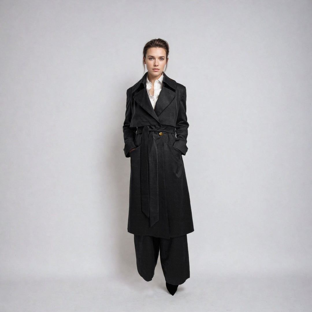 Vegan Silk Trench Coat - Linen & Cupro | Black | Women's Clothing | ALLTRUEIST By Maryna | ALLTRUEIST