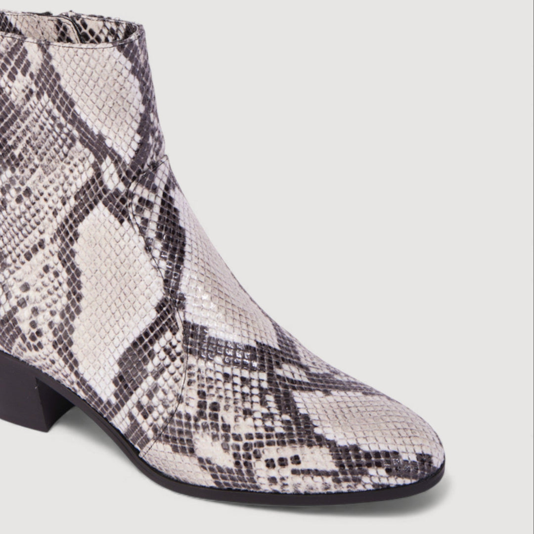 STEFFY | Beige Faux-Snake Print - Ankle Boots