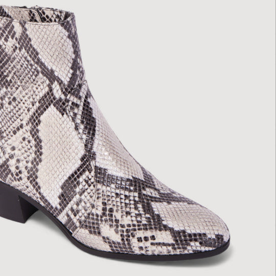 STEFFY | Beige Faux-Snake Print - Ankle Boots
