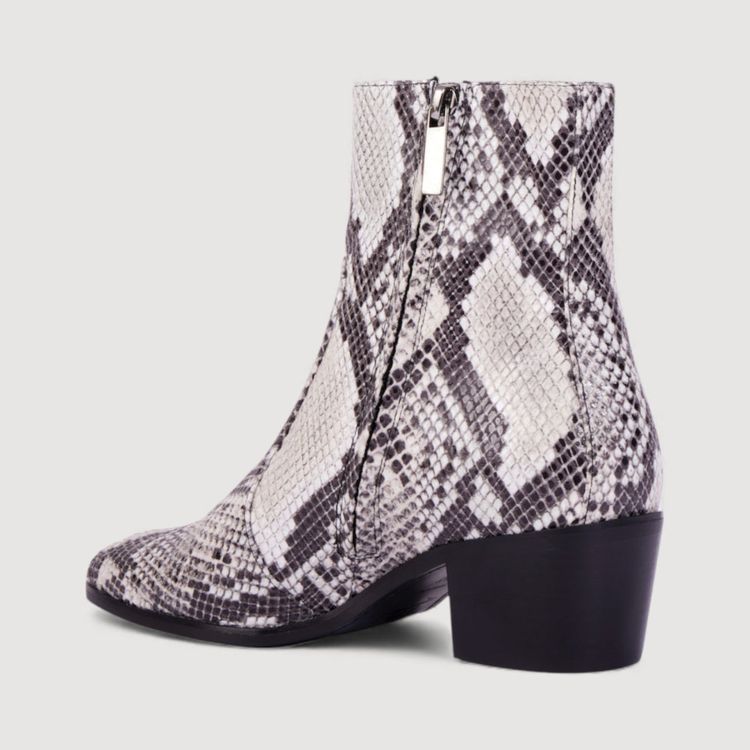 STEFFY | Beige Faux-Snake Print - Ankle Boots