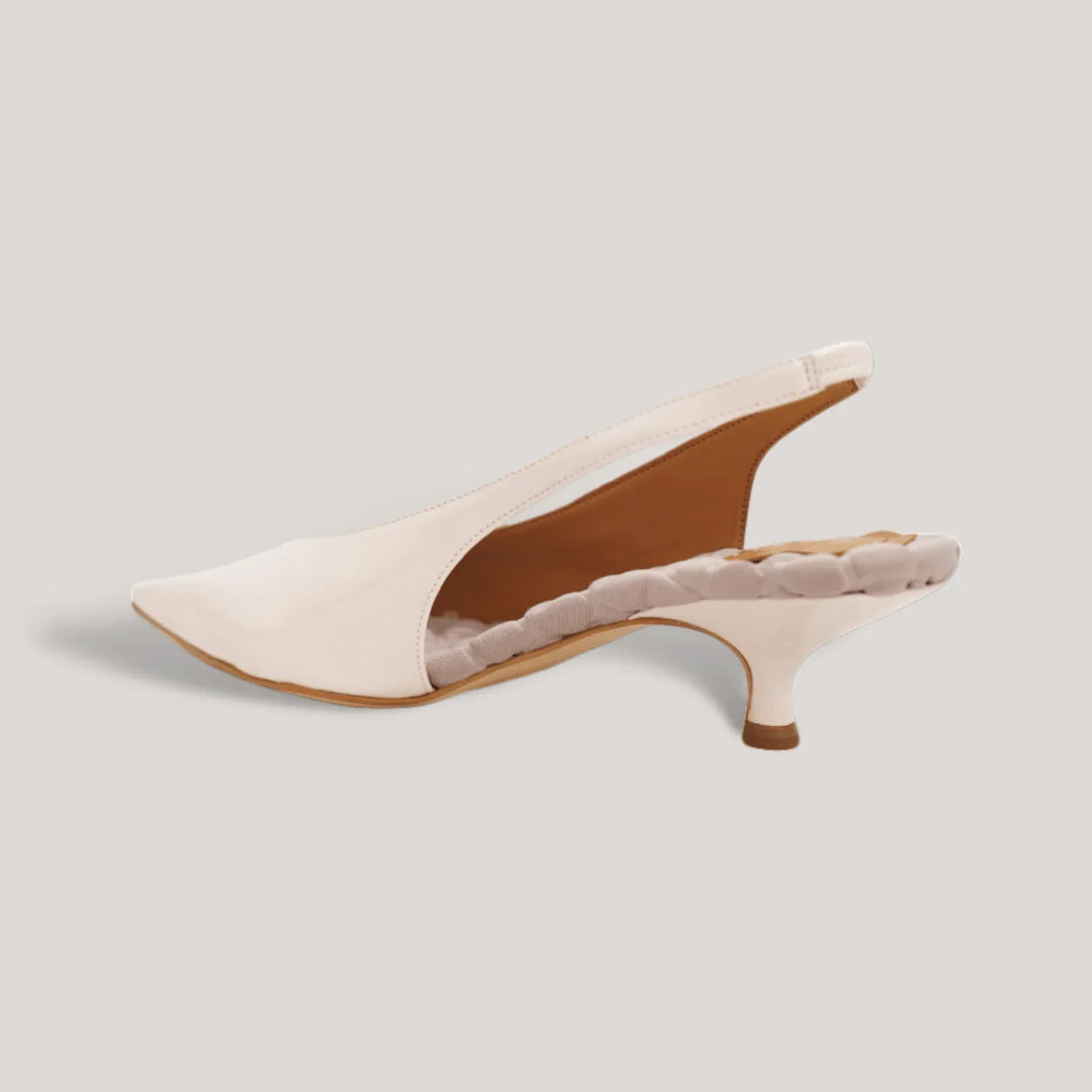 SILVANA | Ivory Vegan Patent - Pointed Toe Kitten Heel | AERA SHOES ...