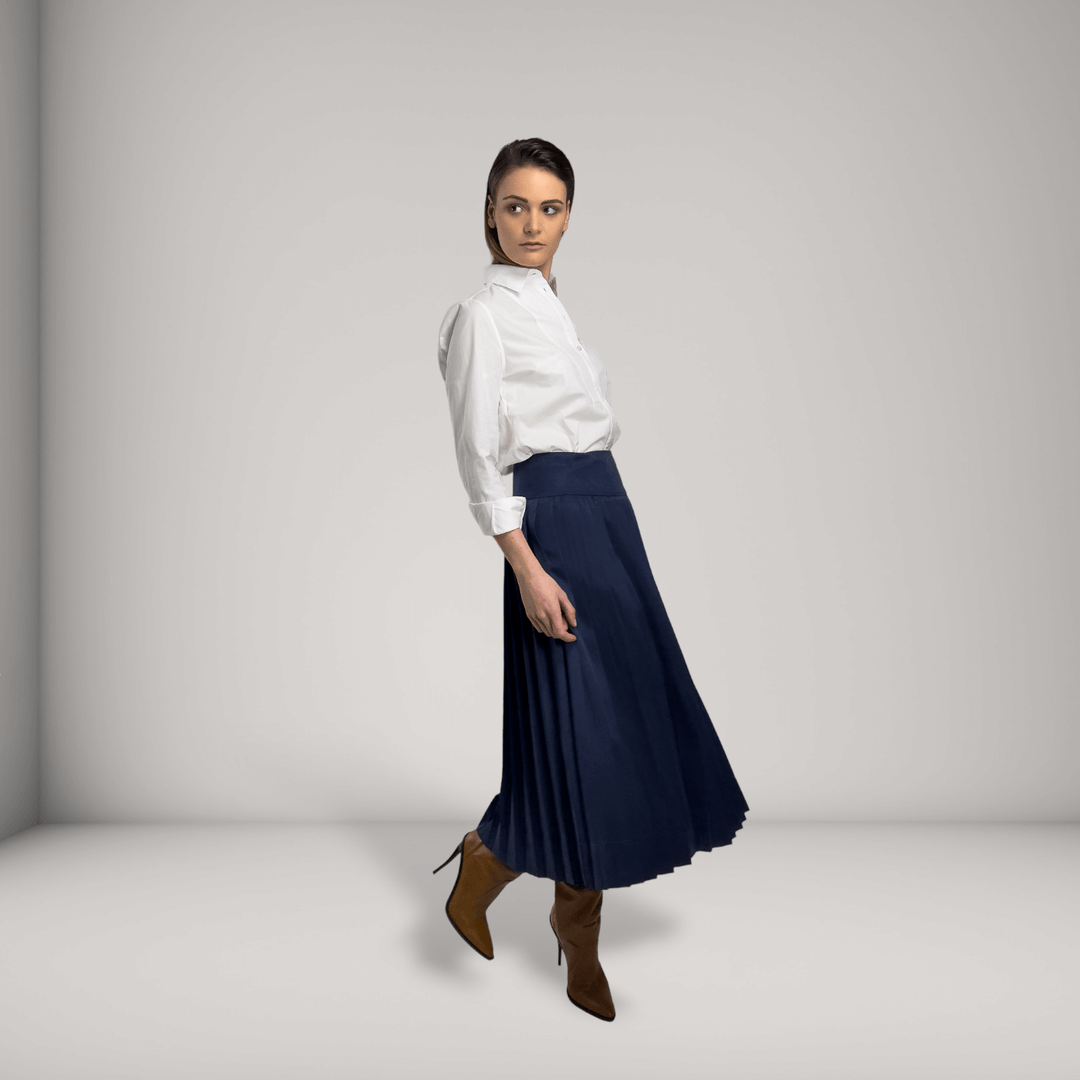 Pleated Vegan Silk Adjustable Wrap Midi Skirt | Navy | Women's Clothing | ALLTRUEIST By Maryna | ALLTRUEIST