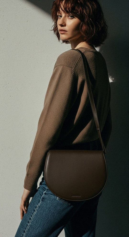 Woman with Sofi | Midi Crossbody Bag | Espresso Brown by Alexandra K. Vegan Handbags, featured on Alltrueist.