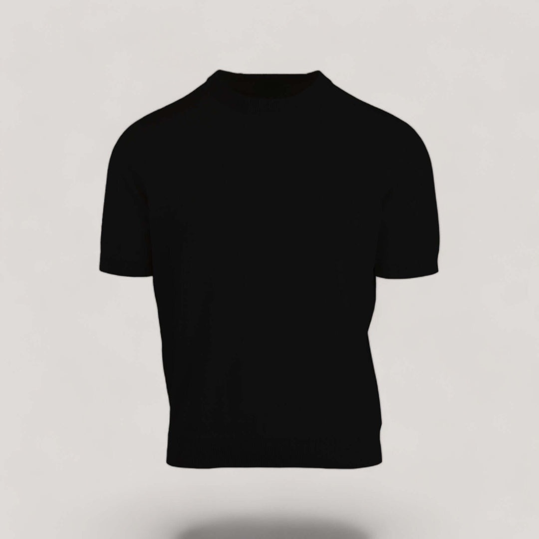 TULLY | Egyptian Cotton Short Sleeve Crewneck Sweater | COLOR: NERO |3D Knitted by ALLTRUEIST