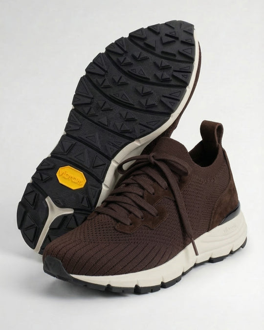 VEYON | Knitted Trainer - Brown Suede | Men's