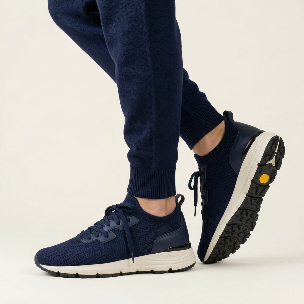 VEYON | Knitted Trainer - Navy Nappa | Men's