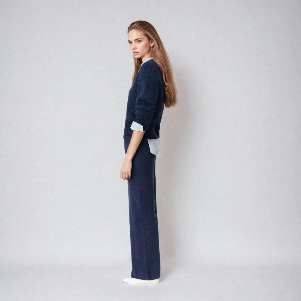 Tulip - Linen Knitted Wide-Leg Pants - Blue Indigo | Women's | Women's Clothing | Ecoalf | ALLTRUEIST