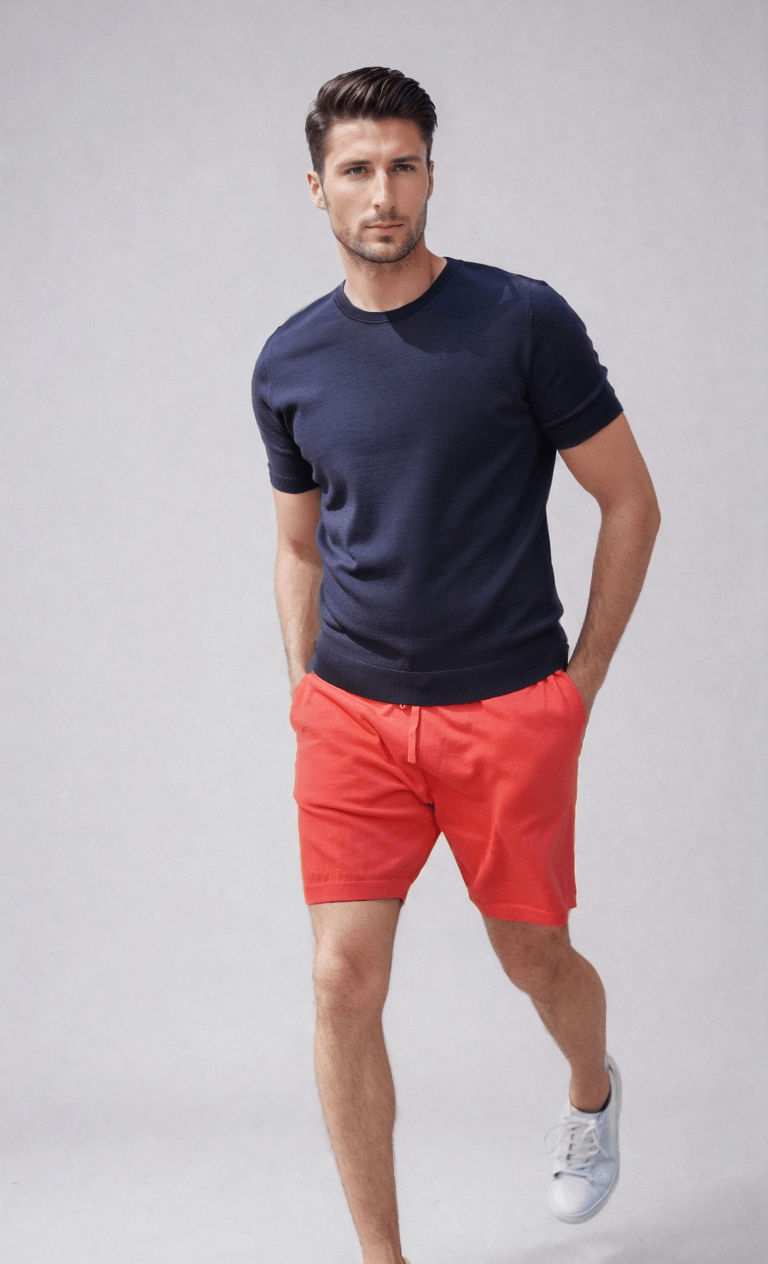 TULLY | Egyptian Cotton Short Sleeve Crewneck Sweater | COLOR: MARINE |3D Knitted by ALLTRUEIST