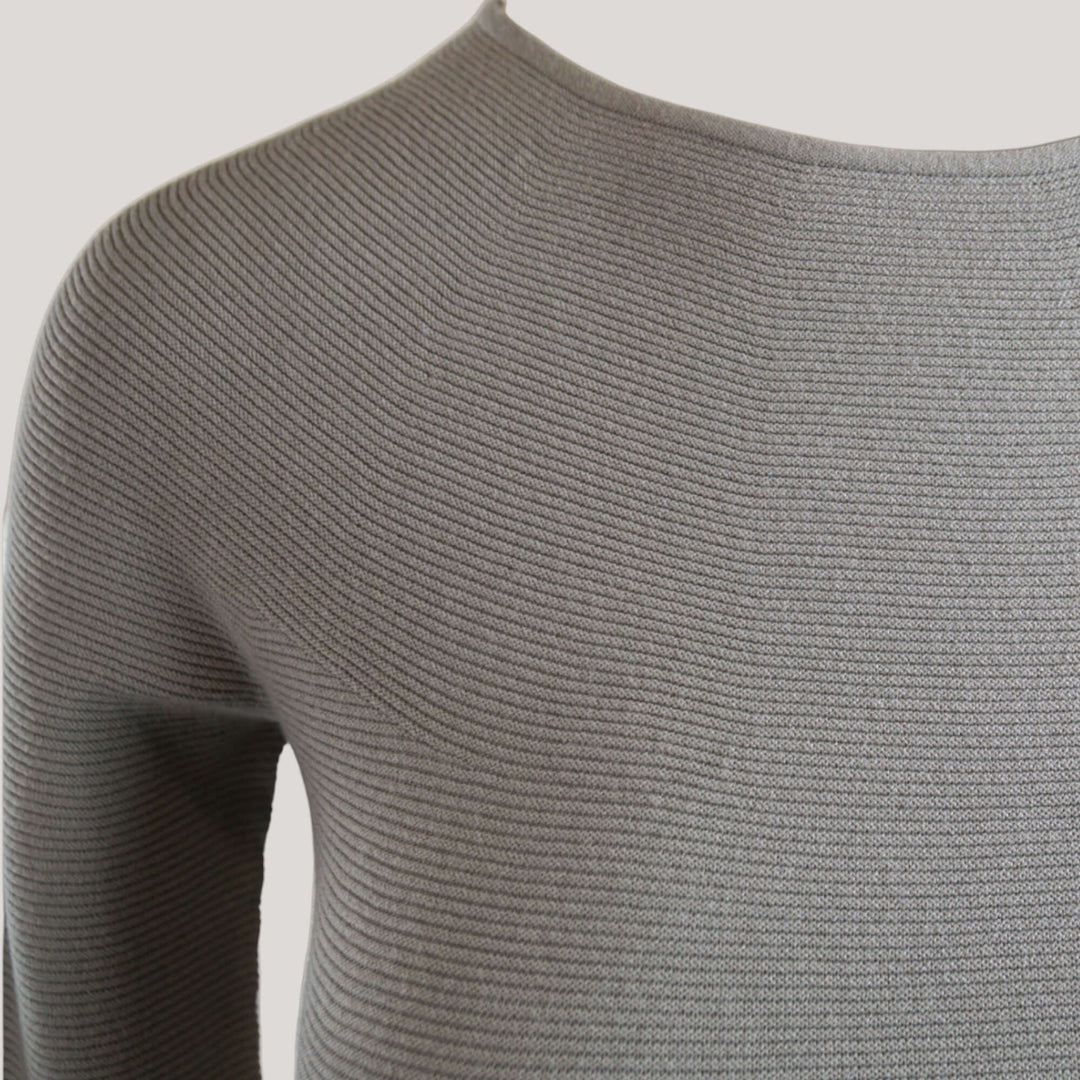 AVERY | Boat Neck Long Sleeve Top | COLOR: SLATE GREY, PEACOCK, MAGENTA, BORDEAUX, CHARCOAL, PEACH, BROWN, CRIMSON, LIGHT BLUE, IVORY, WHITE, BLACK, CEMENT, LODEN, NAVY, LIGHT HEATHER GREY |3D Knitted by ALLTRUEIST