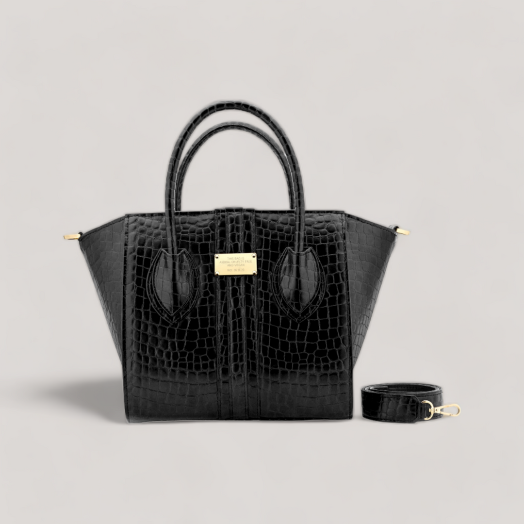 1.4 - Midi Tote Bag - Black Ink Croco | Vegan Handbags | By Alexandra K.. Available at ALLTRUEIST