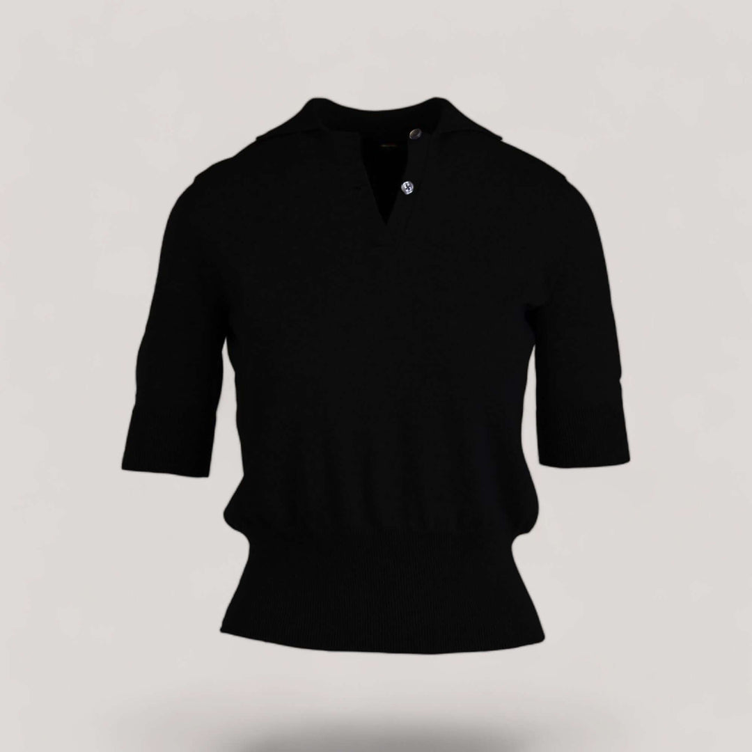 AUDREY | Egyptian Cotton Polo Shirt | COLOR: NERO |3D Knitted by ALLTRUEIST