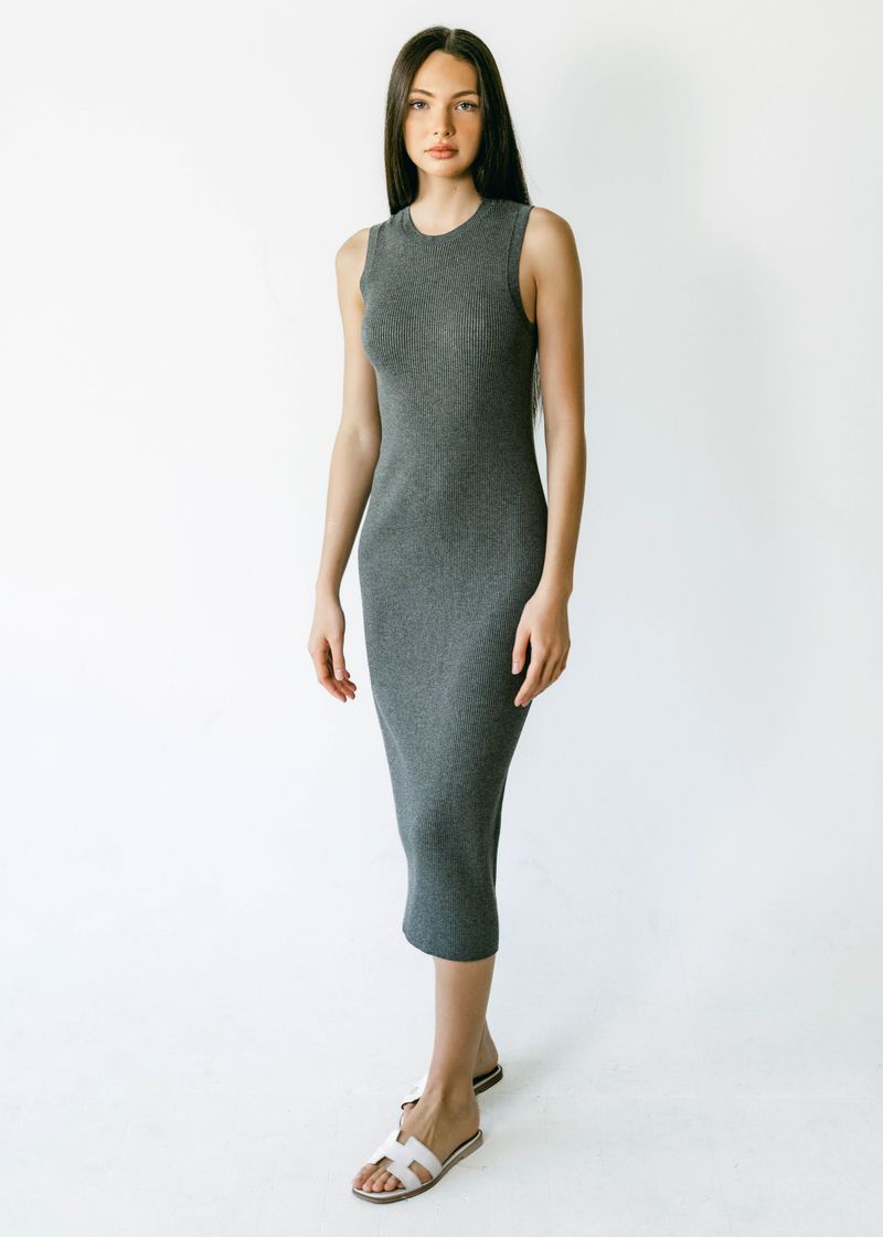 CELINE | Sleeveless Crew-Neck Rib Long Dress