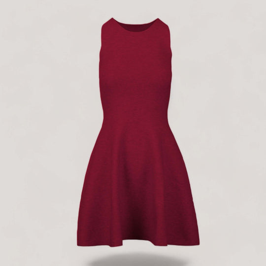 ANNA | Sleeveless Flared Knit Dress | COLOR: CRIMSON |3D Knitted by ALLTRUEIST