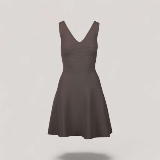ALISA | Sleeveless V-Neck Flared Knit Dress | COLOR: BROWN |3D Knitted by ALLTRUEIST