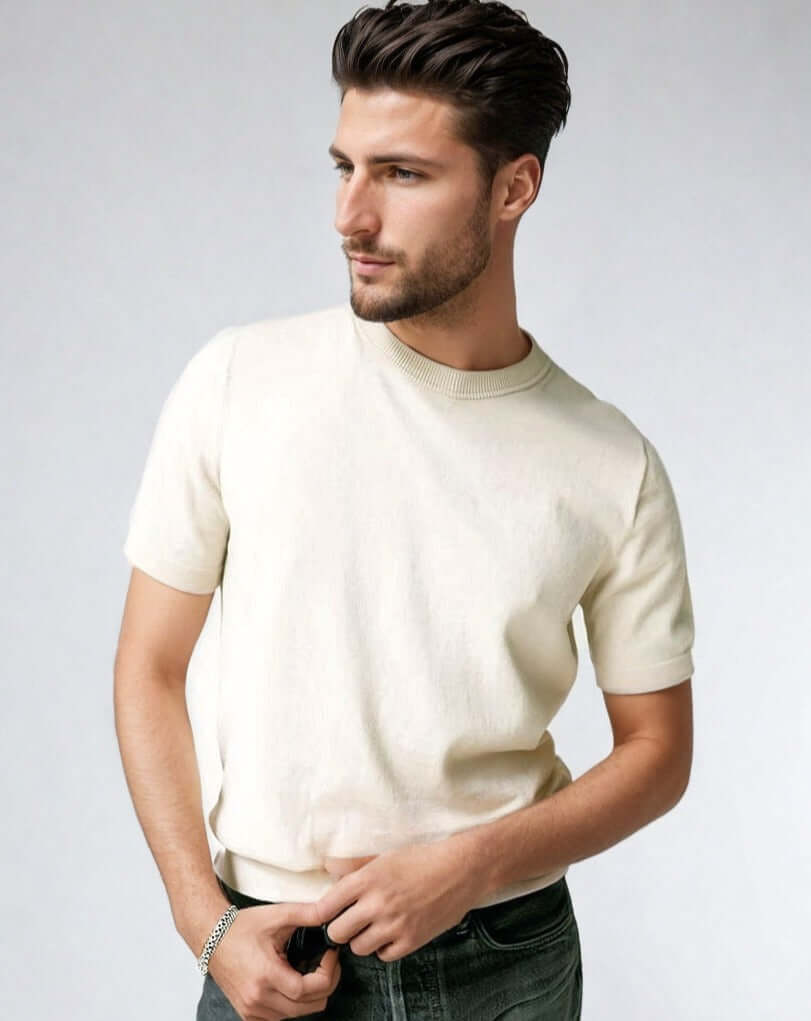 TULLY | Egyptian Cotton Short Sleeve Crewneck Sweater | COLOR: INVERNO |3D Knitted by ALLTRUEIST