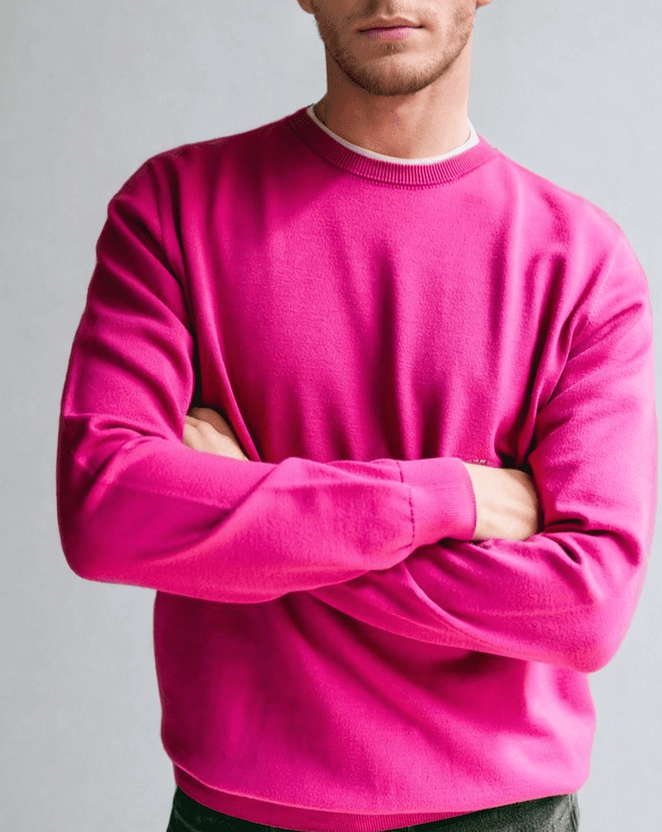 CALEB | Long Sleeve Crew-Neck Sweater | COLOR: MAGENTA, NAVY, CHARCOAL, BORDEAUX, LODEN, CEMENT, SLATE GREY, BLACK, PEACOCK, LIGHT GREY, LIGHT BLUE, IVORY, CRIMSON, WHITE, PEACH, BROWN |3D Knitted by ALLTRUEIST