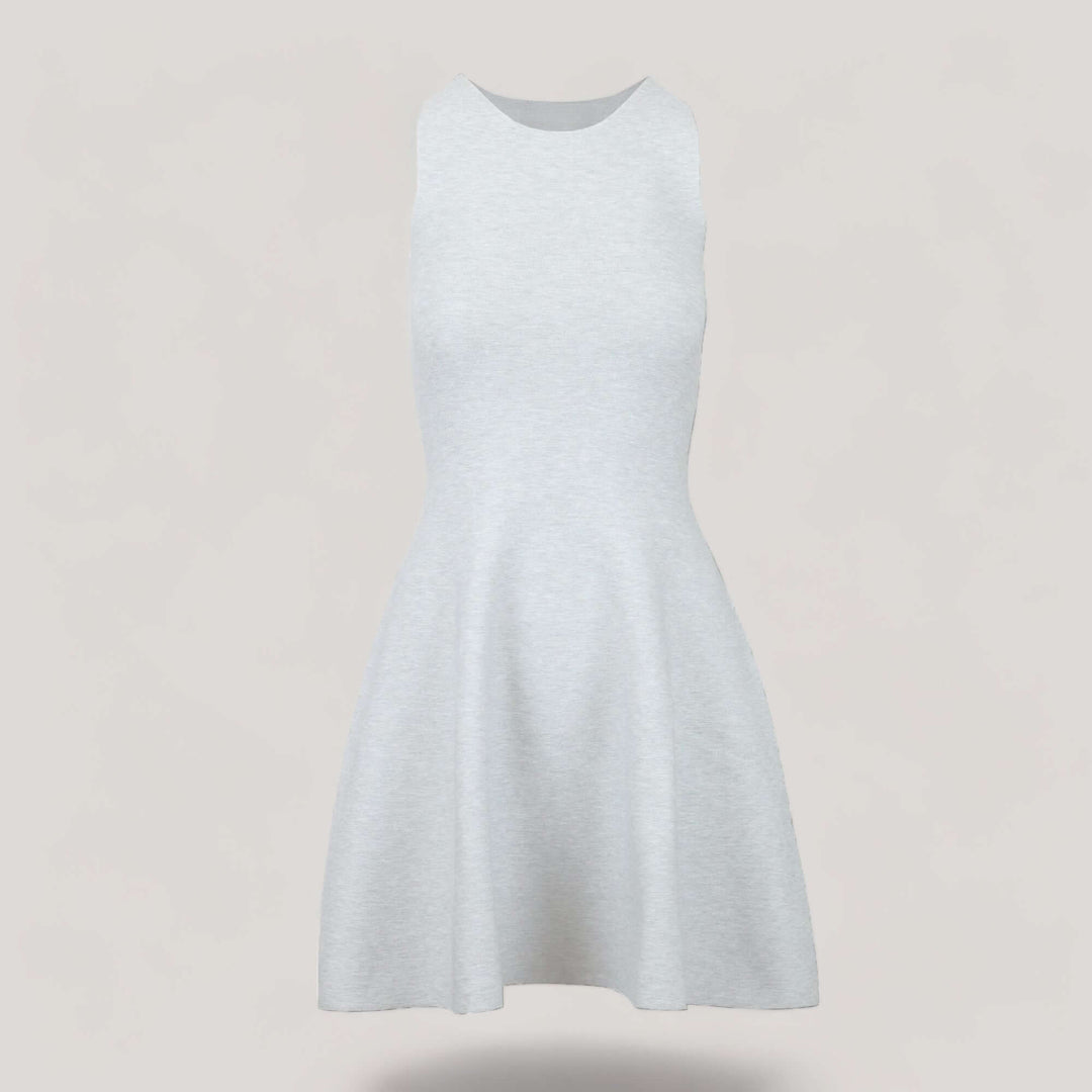 ANNA | Sleeveless Flared Knit Dress | COLOR: LIGHT HEATHER GREY |3D Knitted by ALLTRUEIST