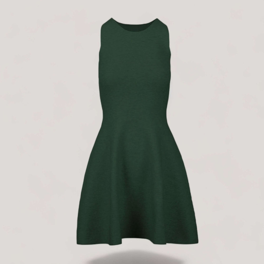 ANNA | Sleeveless Flared Knit Dress | COLOR: LODEN |3D Knitted by ALLTRUEIST
