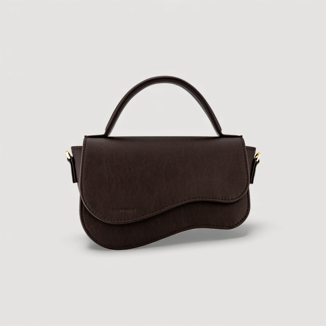 Nami | Mini Crossbody Bag | Espresso Brown by Alexandra K. Vegan handbags from ALLTRUEIST, featuring premium corn leather and adjustable strap.