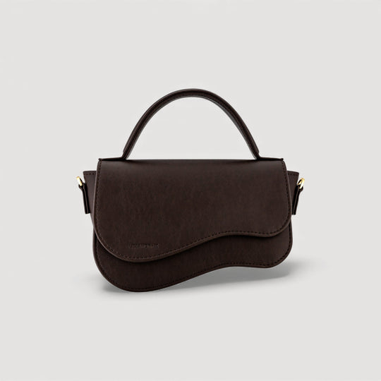 Nami | Mini Crossbody Bag | Espresso Brown by Alexandra K. Vegan handbags from ALLTRUEIST, featuring premium corn leather and adjustable strap.