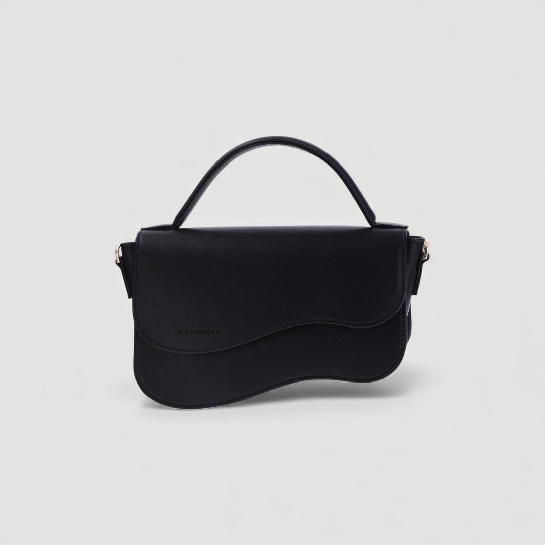 Nami | Mini Crossbody Bag | Black by Alexandra K - Vegan Handbags, sculptural silhouette, Alltrueist, embossed logo, Poland made