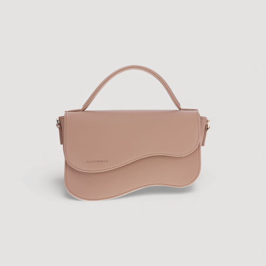 Nami | Mini Crossbody Bag | Beige by ALEXANDRA K, vegan handbags from ALLTRUEIST with adjustable strap and embossed logo.