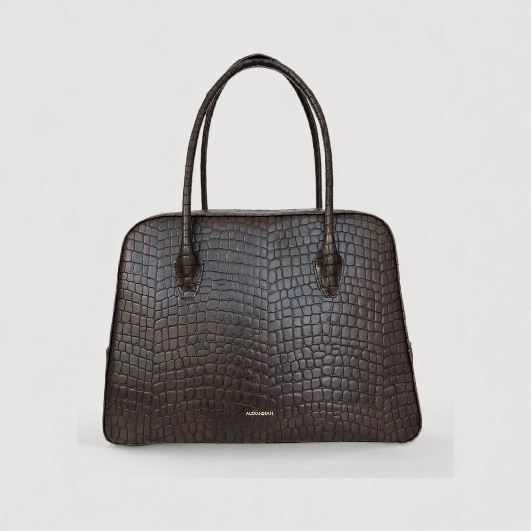 Nua | Maxi Tote Bag | Mokka Brown, eco-friendly croc-embossed Italian vegan leather by ALEXANDRA K. VEGAN HANDBAGS at ALLTRUEIST.