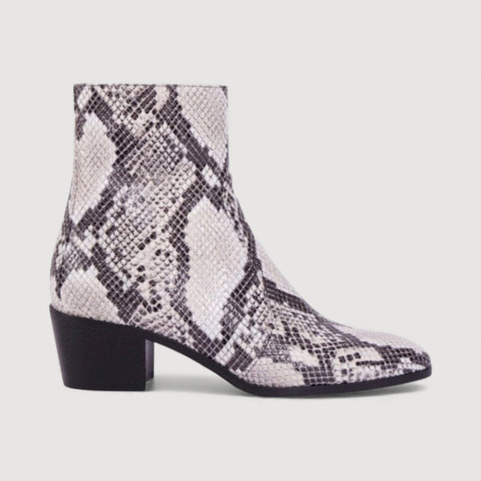 STEFFY | Beige Faux-Snake Print - Ankle Boots