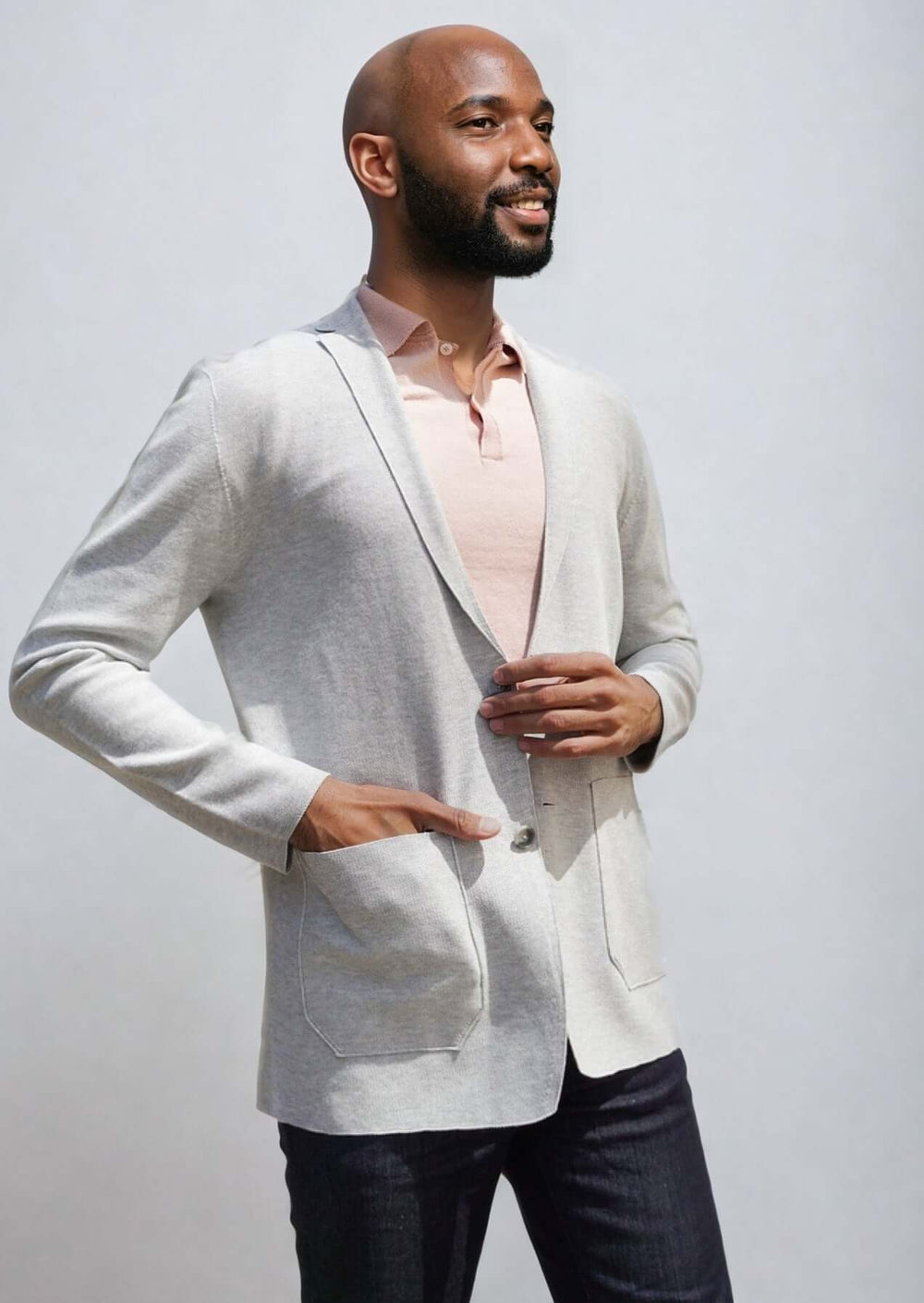 THOMAS | Viscose Knitted Blazer | COLOR: LIGHT GREY |3D Knitted by ALLTRUEIST