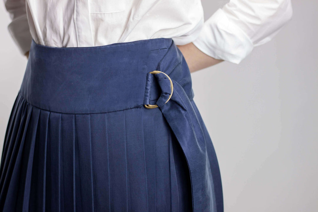 Pleated Vegan Silk Adjustable Wrap Midi Skirt | Navy | Women's Clothing | ALLTRUEIST By Maryna | ALLTRUEIST