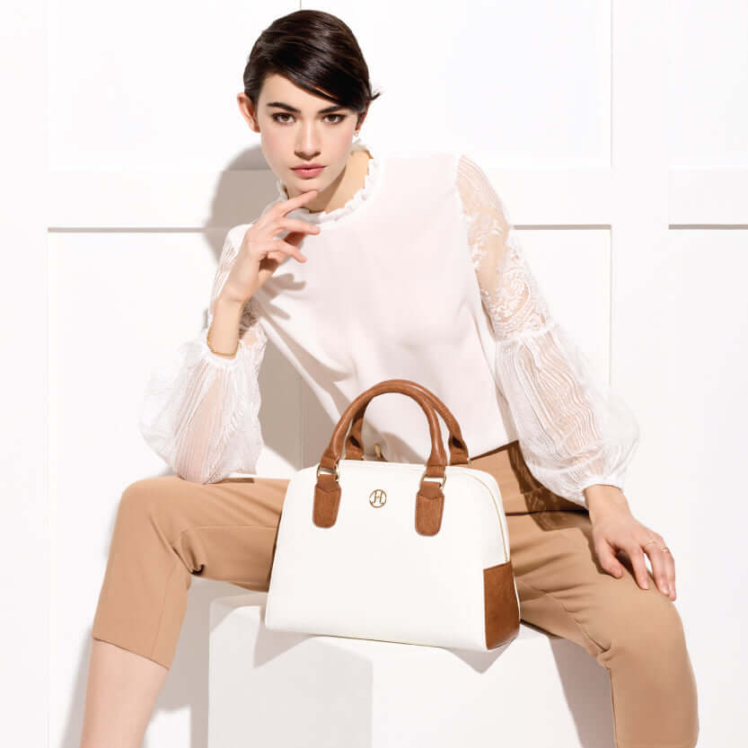 MADELYN | White-Camel Classic Satchel