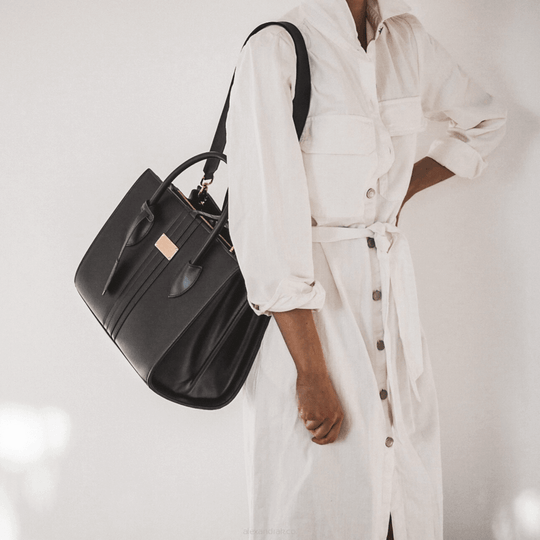1.6.1 Maxi - Tote Shoulder Bag - Black Ink Corn Leather | Vegan Handbags | By Alexandra K.. Available at ALLTRUEIST