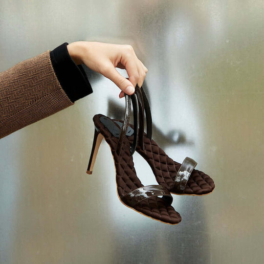 VIVIEN | Brown Vegan Patent Slingback Sandals | Women's Shoes | AERA | ALLTRUEIST